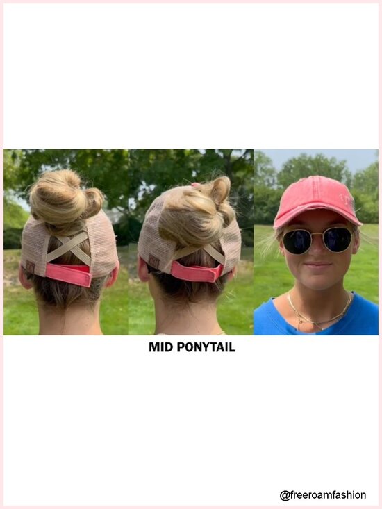 Criss Cross Ponytail Baseball Cap - Messy Bun Hat - Distressed